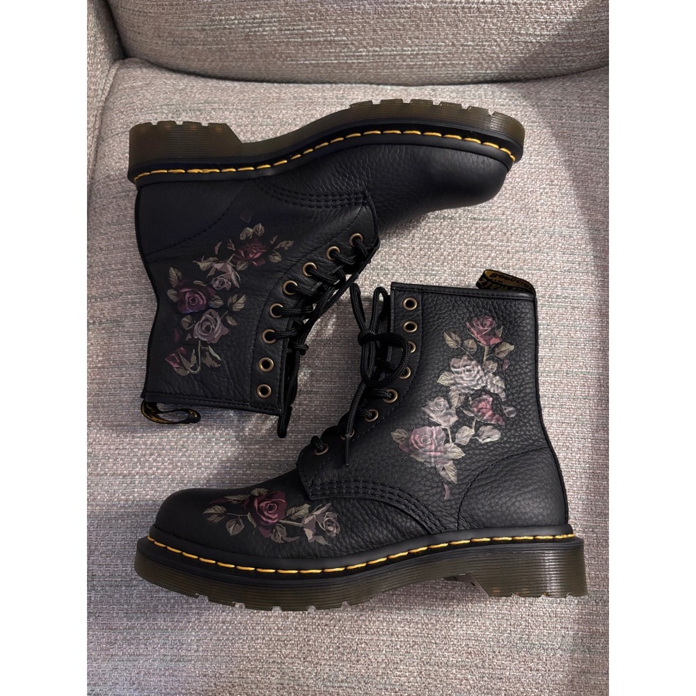 Dr. Martens 1460 Vonda Black Rose Floral Rose Leather Boots Womens Size 7 - Picture 7 of 11
